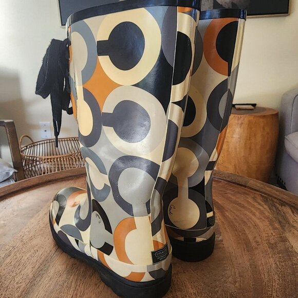 Coach Periwinkle Pull On Tall Rain Boots C Logo Womens Size 11 - Picture 7 of 13